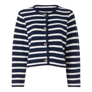 Derek Lam Collective Cardigan Striped Collarless Long Sleeve Wool Blend size M